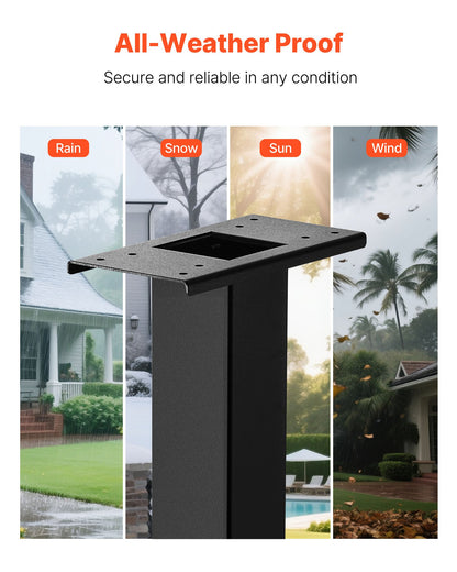 Mailbox Post, 43 x 4 x 4 Inches, Steel In-Ground Mounting Mail Box Stand with Universal Plate Bracket, Heavy Duty Metal Post Sleeve Kit for Outside Curbside Residential Use, Powder Coated Black