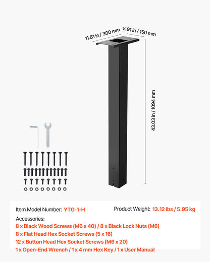 Mailbox Post, 43 x 4 x 4 Inches, Steel In-Ground Mounting Mail Box Stand with Universal Plate Bracket, Heavy Duty Metal Post Sleeve Kit for Outside Curbside Residential Use, Powder Coated Black