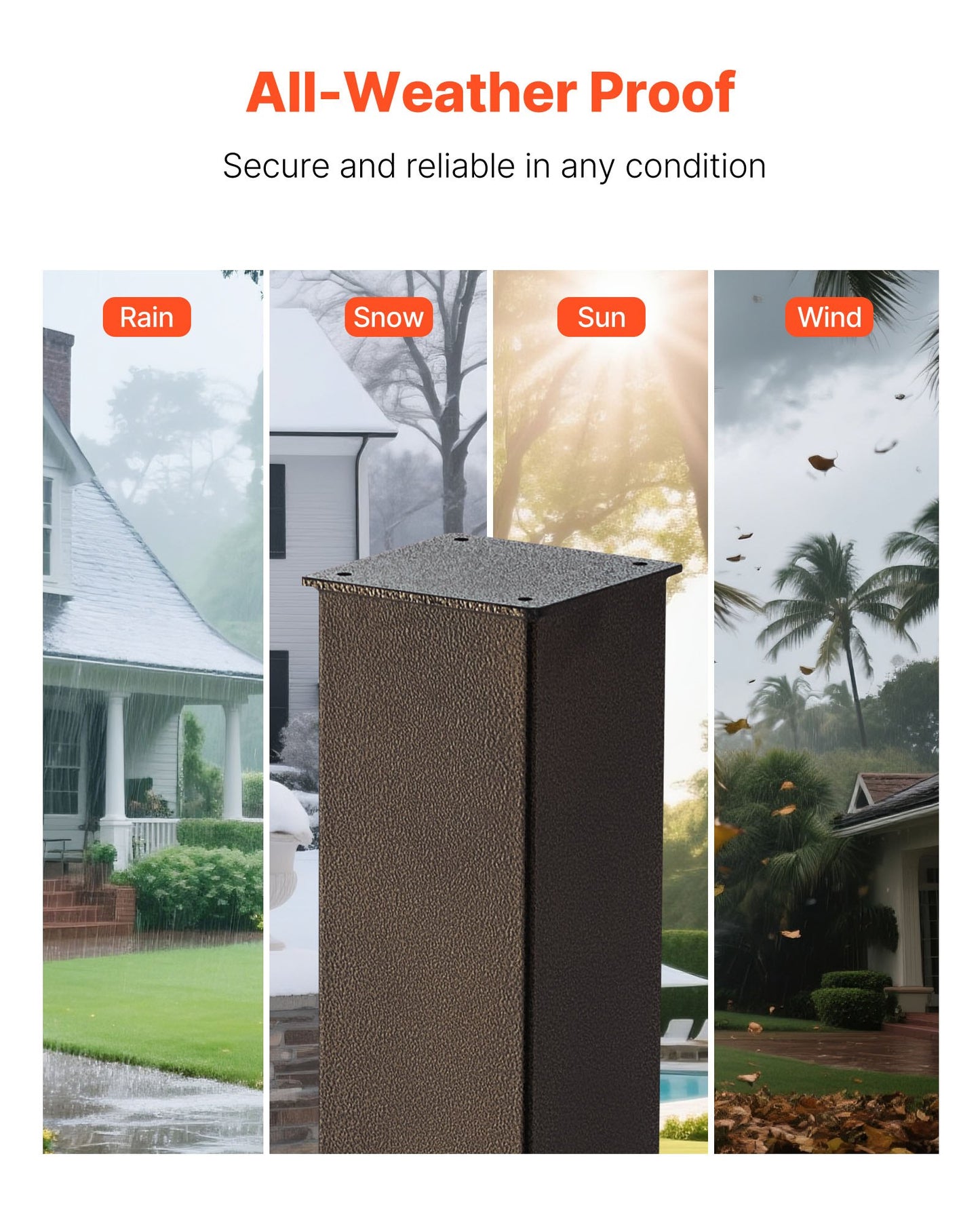 Mailbox Post, 43 x 4 x 4 Inches, Steel In-Ground Mounting Mail Box Stand with Powder Coating Surface, Heavy Duty Metal Post Sleeve Kit for Outside Curbside Residential Use, Easy Install, Bronze