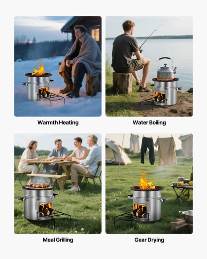 Camping Rocket Stove, Wood Burning Portable Rocket Stove with Carrying Bag for Backpacking, Stainless Steel, Single Door, Burn Wood, Twigs or Sticks for Outdoor Cooking, Backyard, Camp Cooking