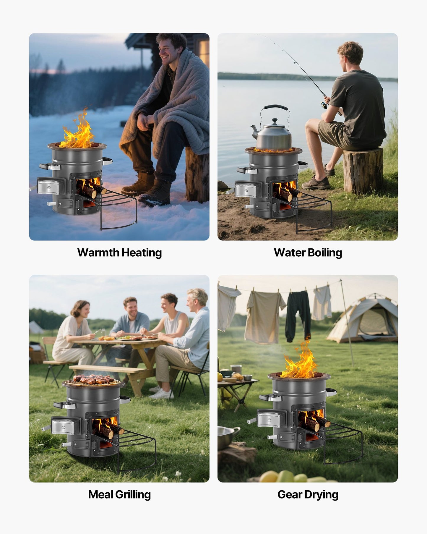 Camping Rocket Stove, Wood Burning Portable Rocket Stove with Carrying Bag for Backpacking, SPCC Steel, Double Door, Burn Twigs, Sticks or Charcoals for Outdoor Cooking, Backyard, Camp Cooking