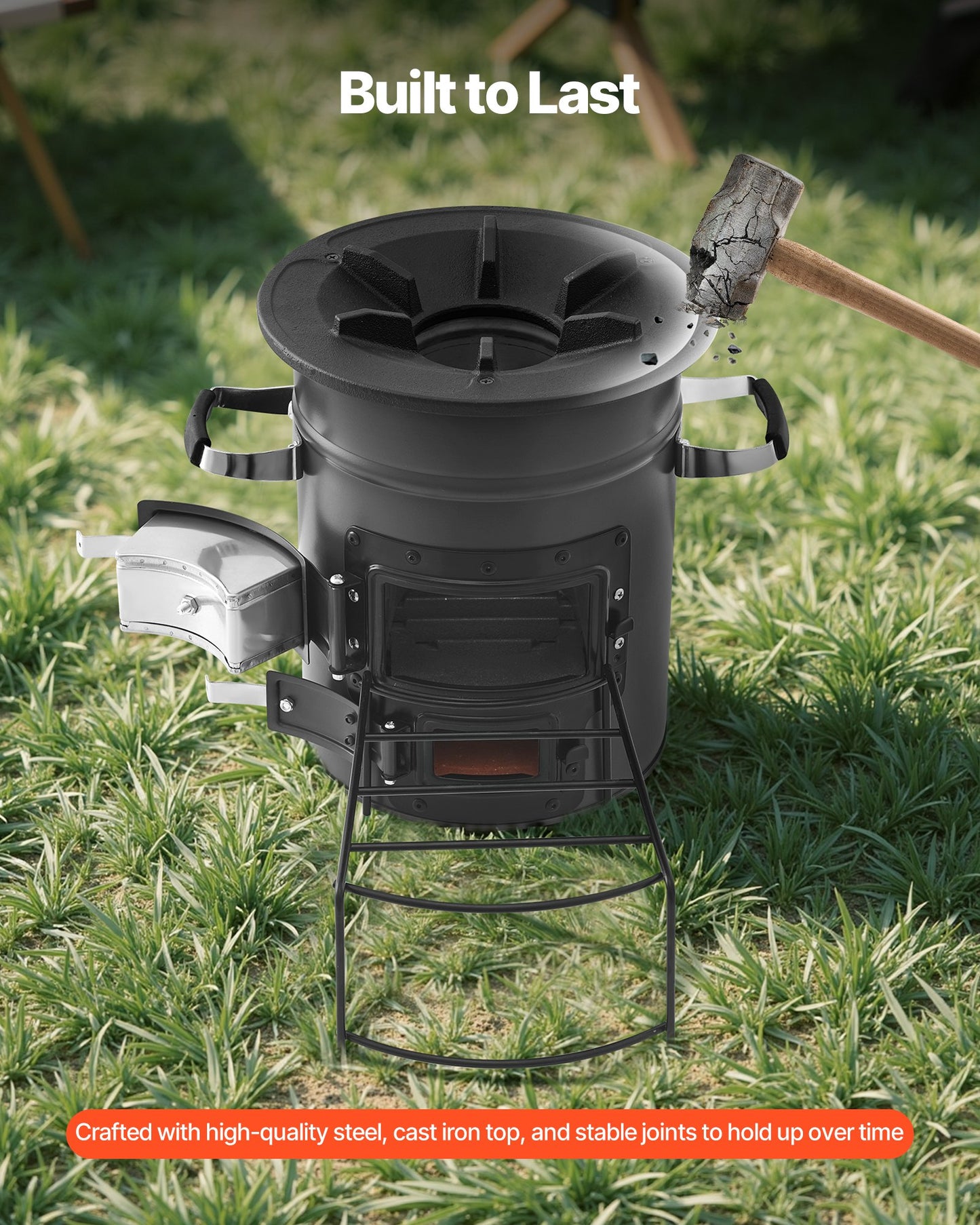Camping Rocket Stove, Wood Burning Portable Rocket Stove with Carrying Bag for Backpacking, SPCC Steel, Double Door, Burn Twigs, Sticks or Charcoals for Outdoor Cooking, Backyard, Camp Cooking