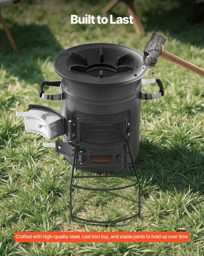 Camping Rocket Stove, Wood Burning Portable Rocket Stove with Carrying Bag for Backpacking, SPCC Steel, Double Door, Burn Twigs, Sticks or Charcoals for Outdoor Cooking, Backyard, Camp Cooking