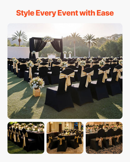 100 Pcs Black Chair Covers, Polyester Spandex Chair Cover, Stretch Slipcovers for Wedding Party Dining Banquet Flat-Front Chair Covers, Fits Chair Measures up to 20.08 x 17.72 x 37.4 inch