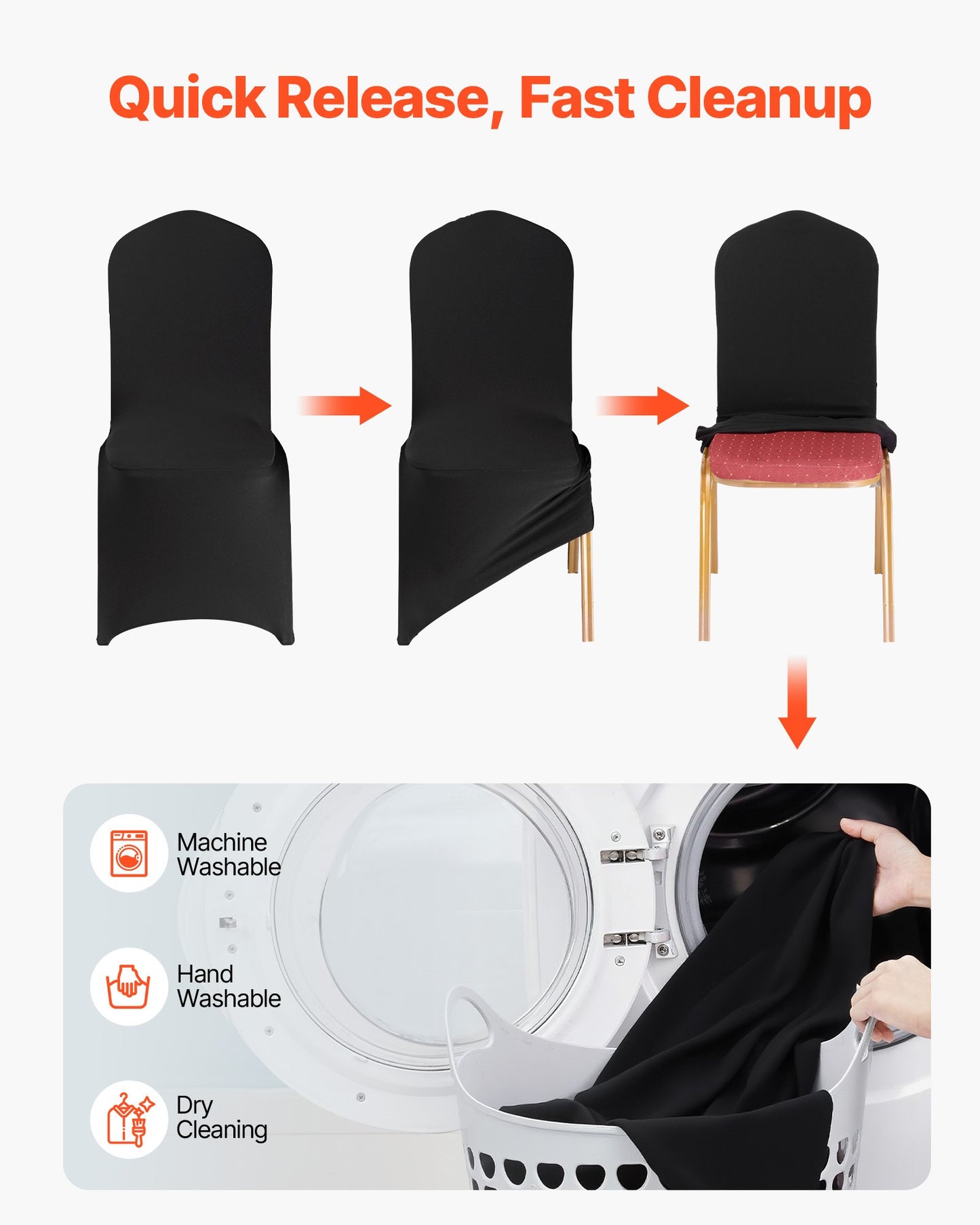100 Pcs Black Chair Covers, Polyester Spandex Chair Cover, Stretch Slipcovers for Wedding Party Dining Banquet Flat-Front Chair Covers, Fits Chair Measures up to 20.08 x 17.72 x 37.4 inch