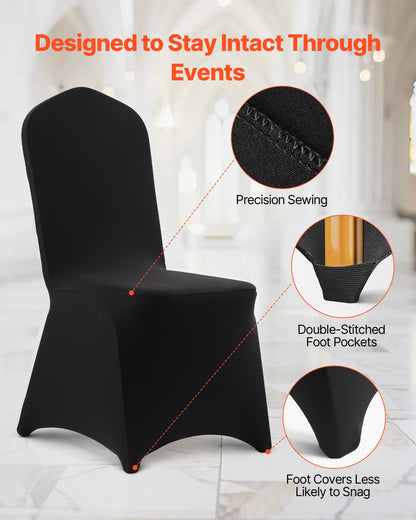 100 Pcs Black Chair Covers, Polyester Spandex Chair Cover, Stretch Slipcovers for Wedding Party Dining Banquet Flat-Front Chair Covers, Fits Chair Measures up to 20.08 x 17.72 x 37.4 inch