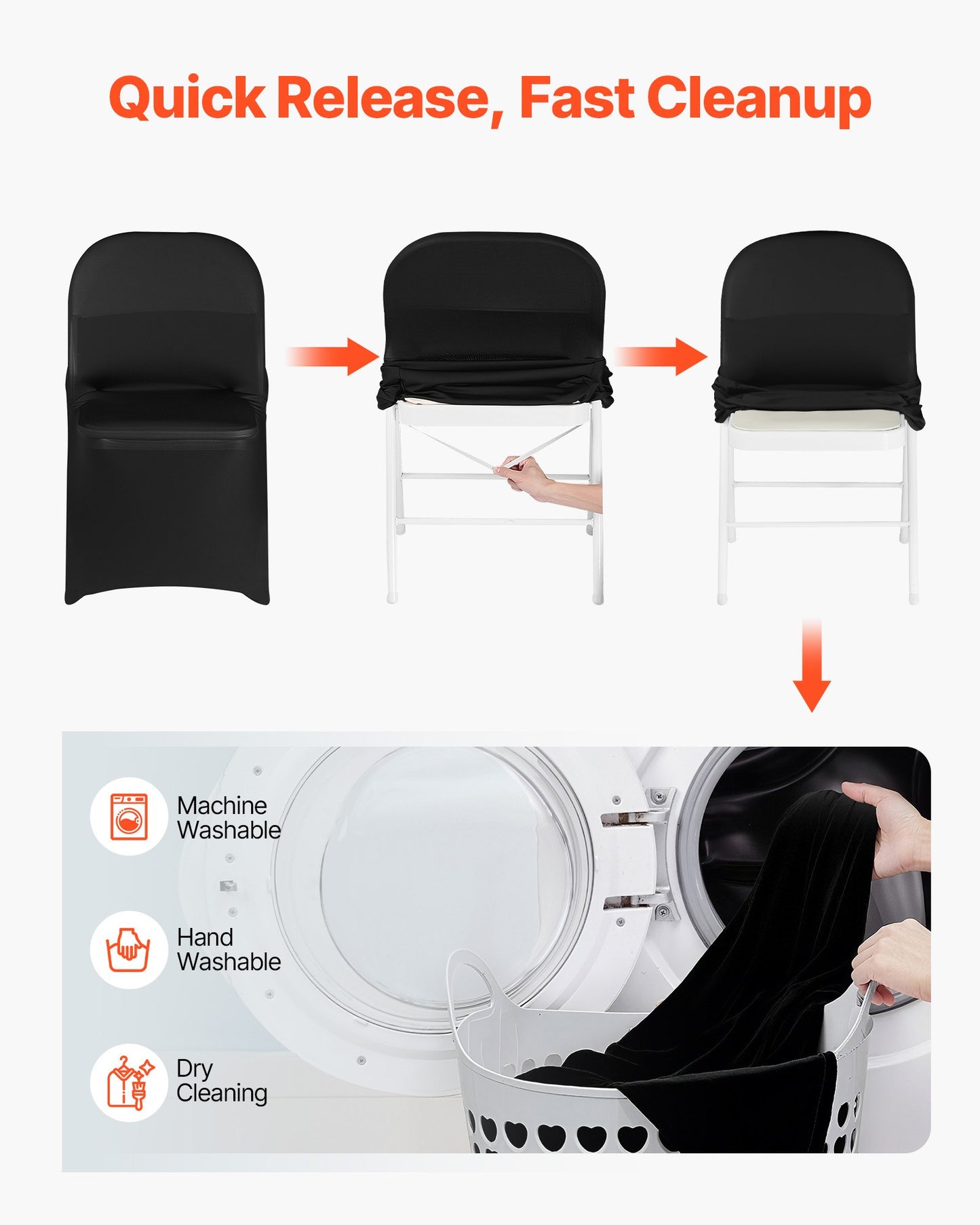 150 Pcs Black Chair Covers, Polyester Spandex Chair Cover, Stretch Slipcovers for Wedding Party Dining Banquet Flat-Front Chair Covers, Fits Chair Measures up to 17.72 x 18.11 x 30.31 inch