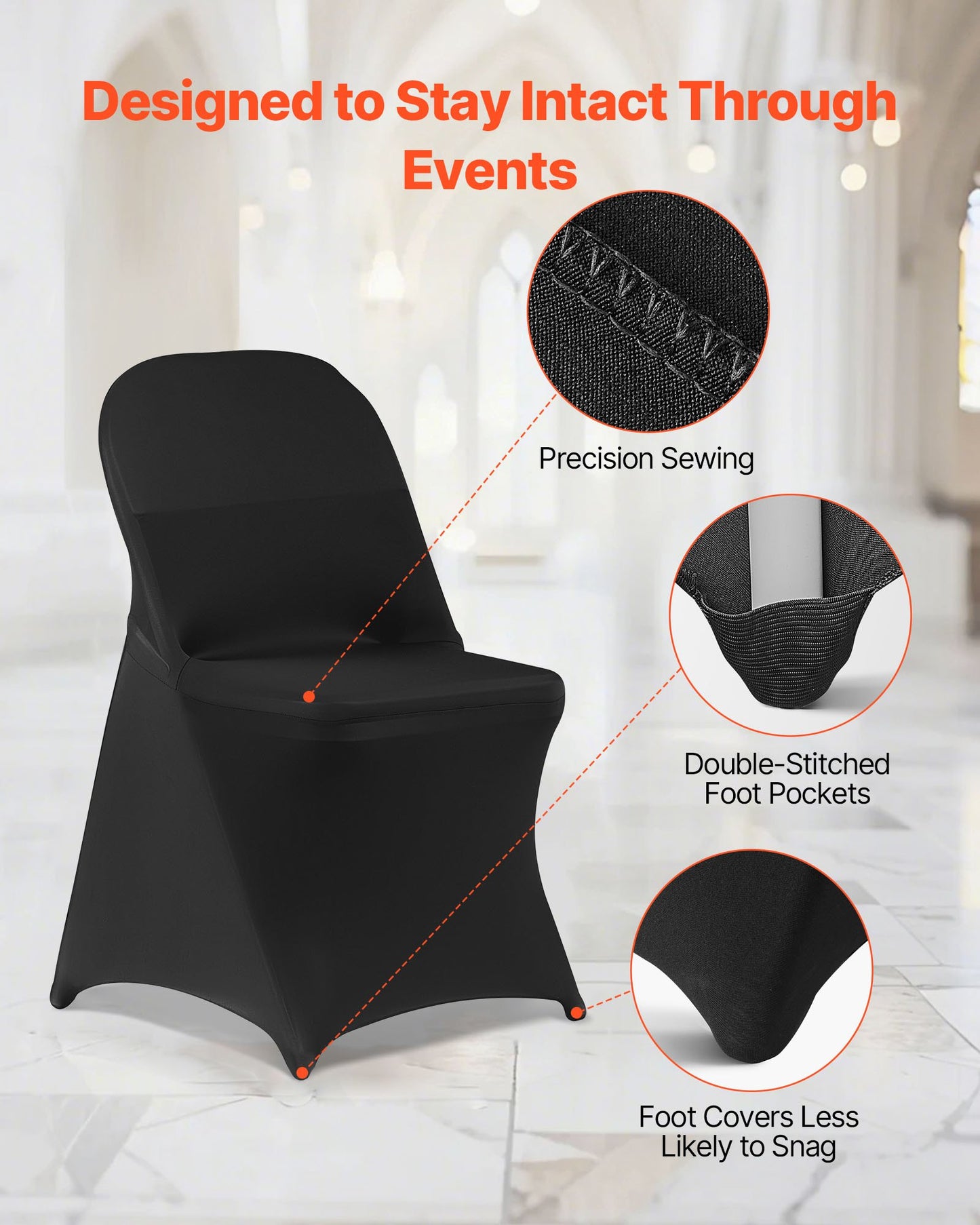150 Pcs Black Chair Covers, Polyester Spandex Chair Cover, Stretch Slipcovers for Wedding Party Dining Banquet Flat-Front Chair Covers, Fits Chair Measures up to 17.72 x 18.11 x 30.31 inch