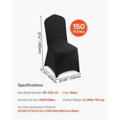 150 st svarta stolsöverdrag, polyester spandex stolsöverdrag, stretchöverdrag för bröllopsfest middag bankett platt front stolsöverdrag, passar stolsmått upp till 20,08 x 17,72 x 37,4 tum |  EU