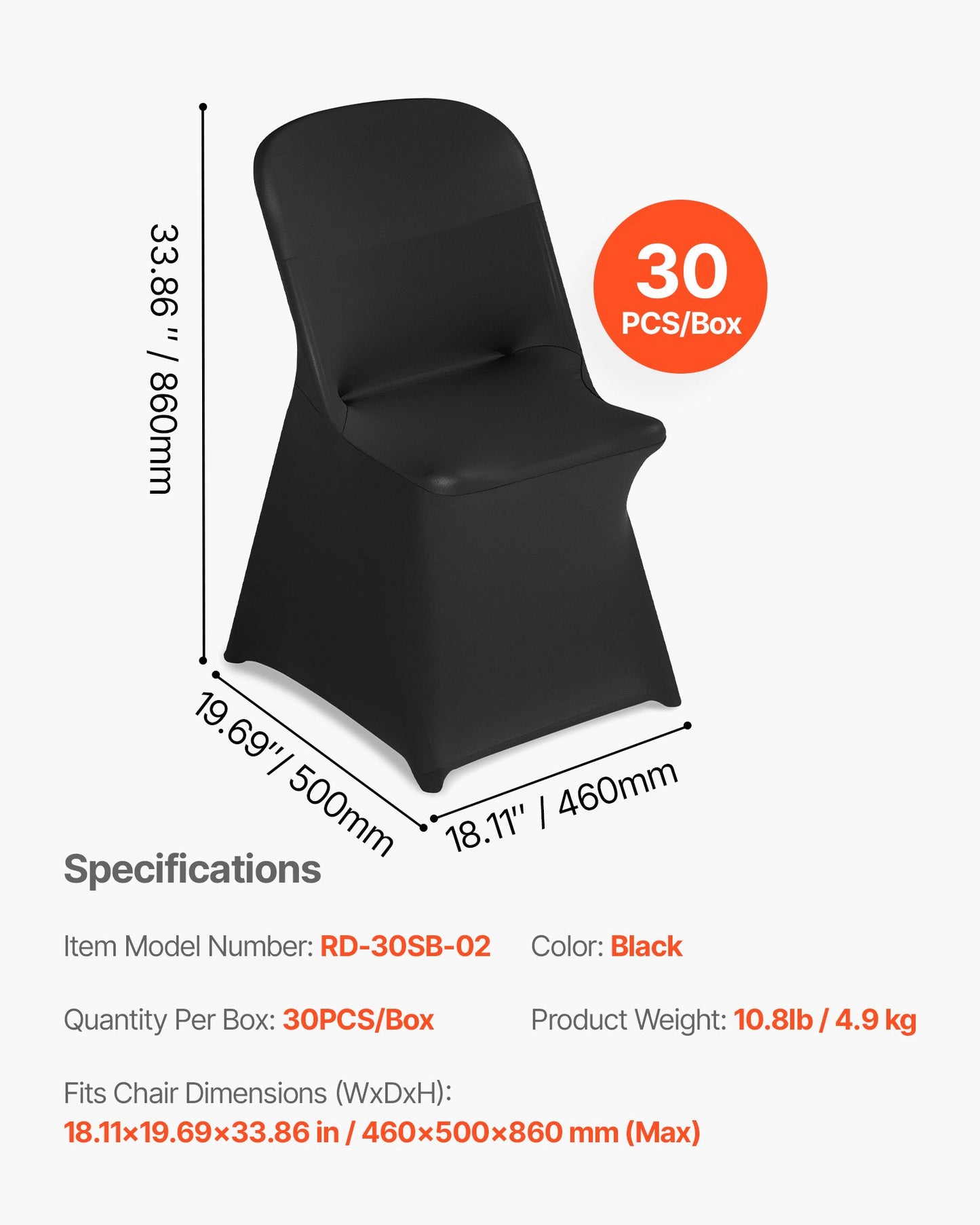 30 Pcs Black Chair Covers, Polyester Spandex Chair Cover, Stretch Slipcovers for Wedding Party Dining Banquet Flat-Front Chair Covers, Fits Chair Measures up to 18.11 x 19.69 x 33.86 inch