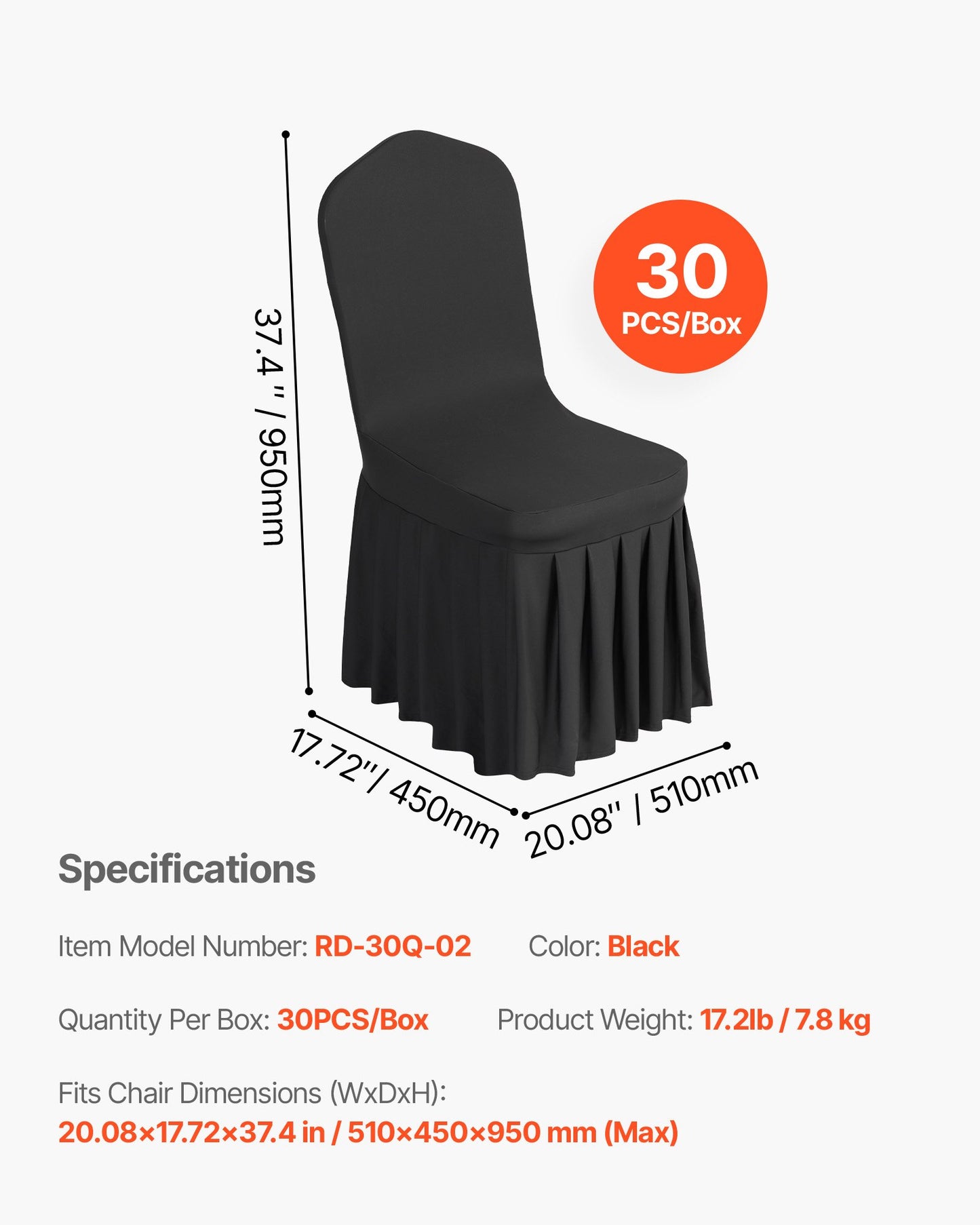 30 Pcs Black Chair Covers, Polyester Spandex Chair Cover, Stretch Slipcovers for Wedding Party Dining Banquet Flat-Front Chair Covers, Fits Chair Measures up to 20.08 x 17.72 x 37.4 inch