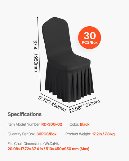 30 Pcs Black Chair Covers, Polyester Spandex Chair Cover, Stretch Slipcovers for Wedding Party Dining Banquet Flat-Front Chair Covers, Fits Chair Measures up to 20.08 x 17.72 x 37.4 inch