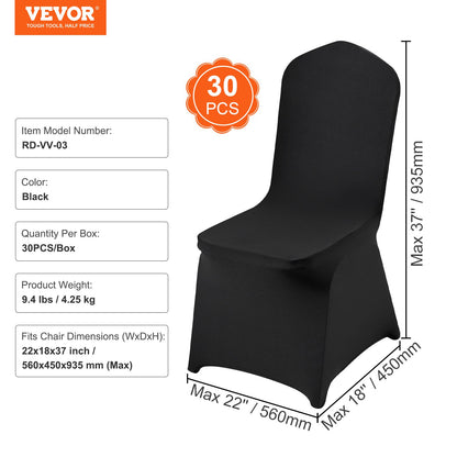 30PCS Black Stretch Spandex Folding Chair Covers, Universal Fitted Chair Covers, Removable Washable Protective Covers, for Wedding, Holiday, Banquet, Party, Celebration, Dinners