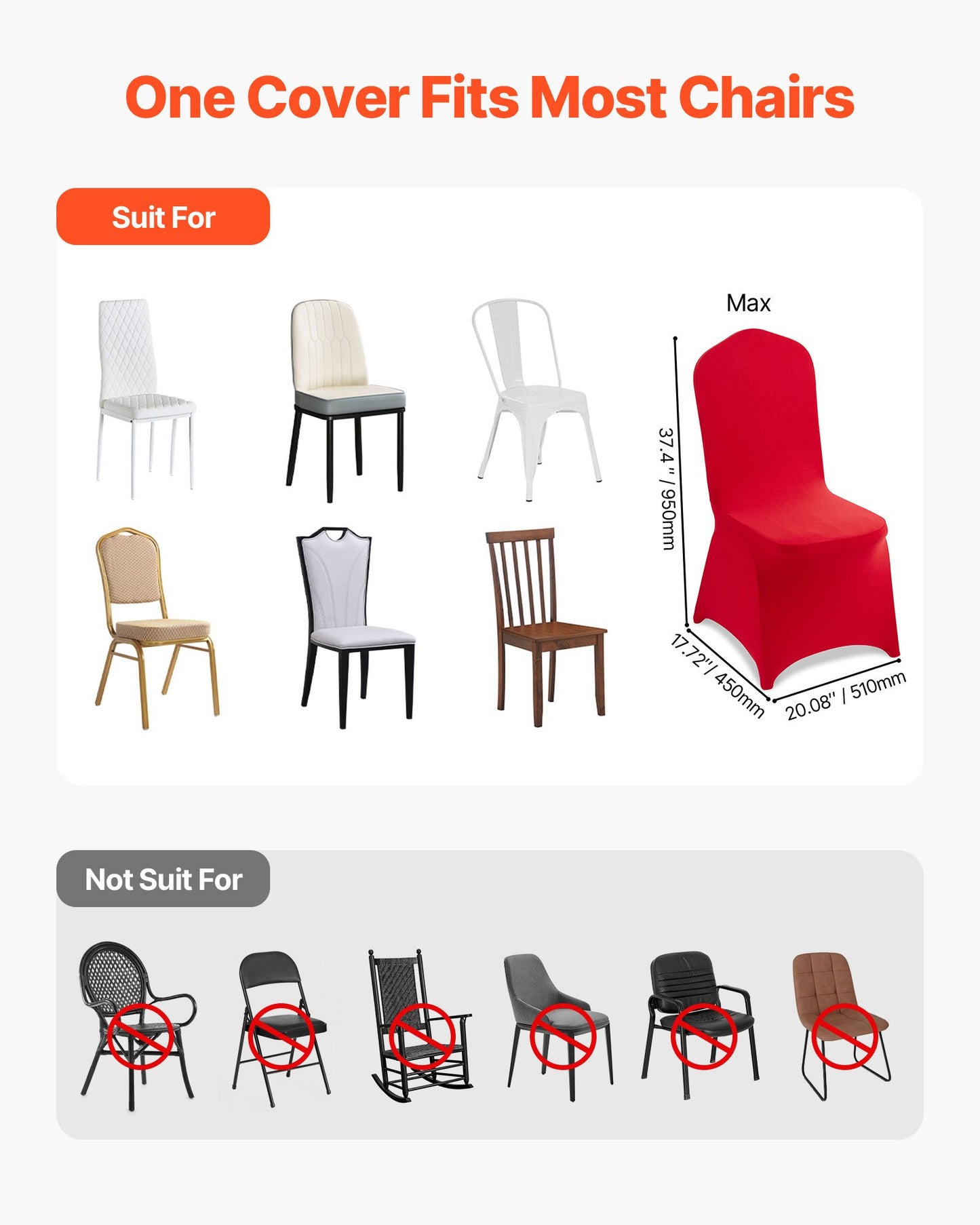 50 Pcs Red Chair Covers, Polyester Spandex Chair Cover, Stretch Slipcovers for Wedding Party Dining Banquet Flat-Front Chair Covers, Fits Chair Measures up to 20.08 x 17.72 x 37.4 inch