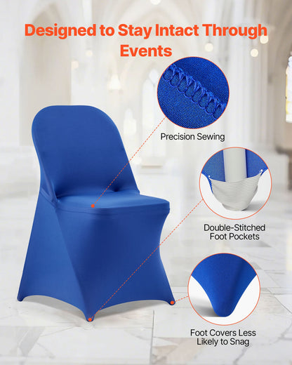 50 Pcs Blue Chair Covers, Polyester Spandex Chair Cover, Stretch Slipcovers for Wedding Party Dining Banquet Flat-Front Chair Covers, Fits Chair Measures up to 17.72 x 18.11 x 30.31 inch
