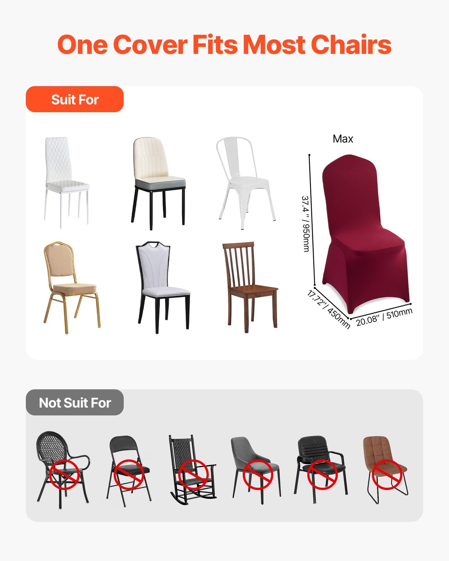 50 Pcs Burgundy Chair Covers, Polyester Spandex Chair Cover, Stretch Slipcovers for Wedding Party Dining Banquet Flat-Front Chair Covers, Fits Chair Measures up to 20.08 x 17.72 x 37.4 inch