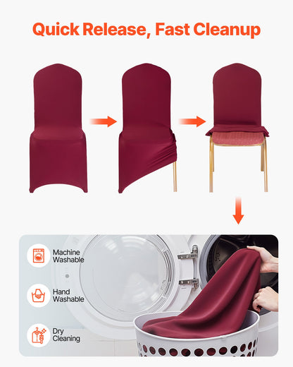 50 Pcs Burgundy Chair Covers, Polyester Spandex Chair Cover, Stretch Slipcovers for Wedding Party Dining Banquet Flat-Front Chair Covers, Fits Chair Measures up to 20.08 x 17.72 x 37.4 inch