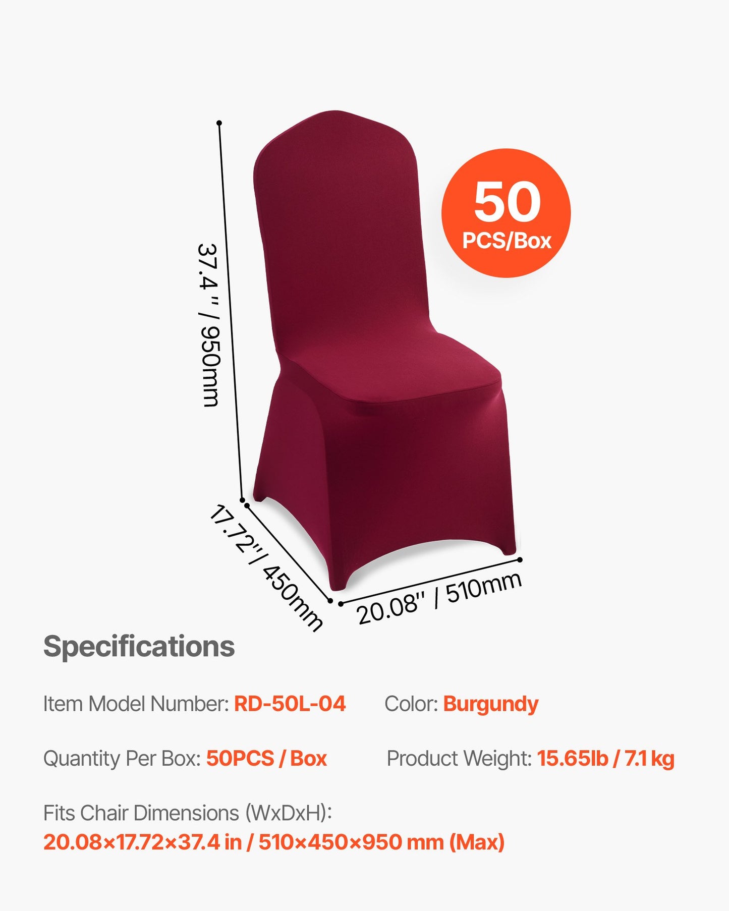 50 Pcs Burgundy Chair Covers, Polyester Spandex Chair Cover, Stretch Slipcovers for Wedding Party Dining Banquet Flat-Front Chair Covers, Fits Chair Measures up to 20.08 x 17.72 x 37.4 inch