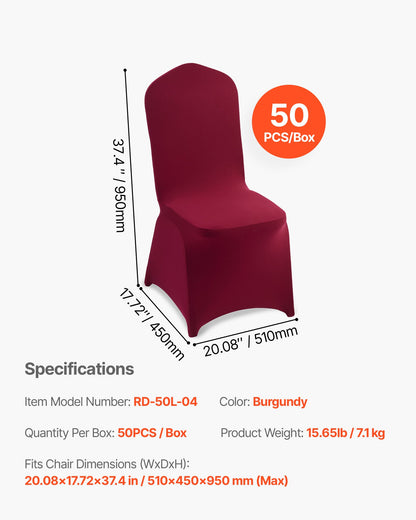 50 Pcs Burgundy Chair Covers, Polyester Spandex Chair Cover, Stretch Slipcovers for Wedding Party Dining Banquet Flat-Front Chair Covers, Fits Chair Measures up to 20.08 x 17.72 x 37.4 inch