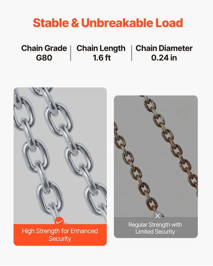Chain Drum Lifter, G80 Drum Lifting Chain Sling with Thickened Security Hook, 2000LBS Capacity, 1.6ft Long Sturdy Drums Handling Equipment, Carbon Steel Barrel Lifter for Plastic & Metal Drums