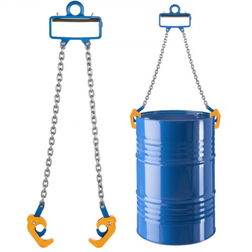 Chain Drum Lifter, G80 Drum Lifting Chain Sling with Security Hook, 2200LBS Capacity, Drums Handling Equipment Fits for Crane Forklift, Carbon Steel Barrel Lifter for Plastic & Metal Drums