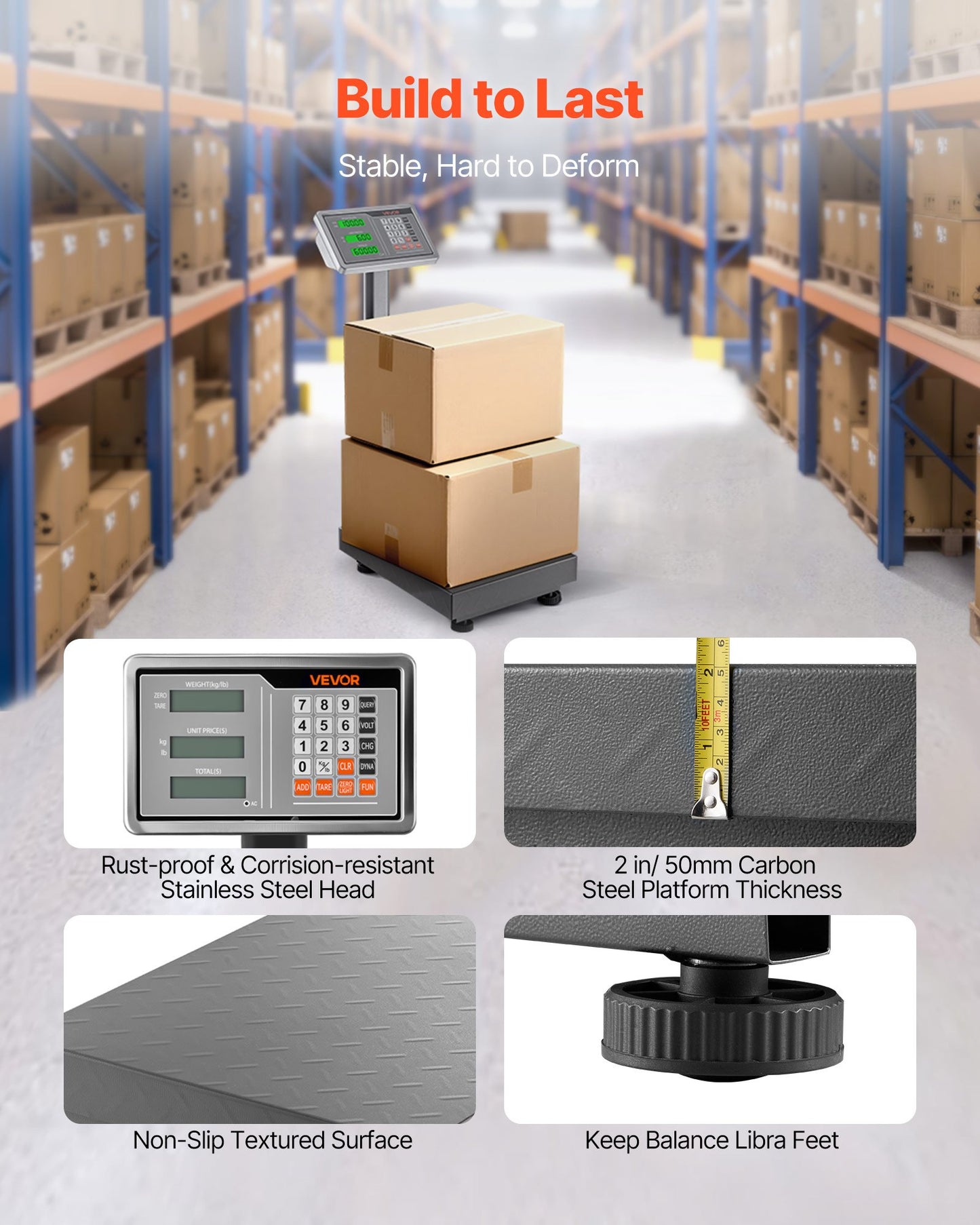 Computing Digital Platform Scale, 220 lbs Load, 0.04 lbs Accuracy, Electronic Floor Scale with LB/KG, Tare, Price Calculator, AC/DC Power Supply, Fit for Luggage, Shipping, Packages, Postage