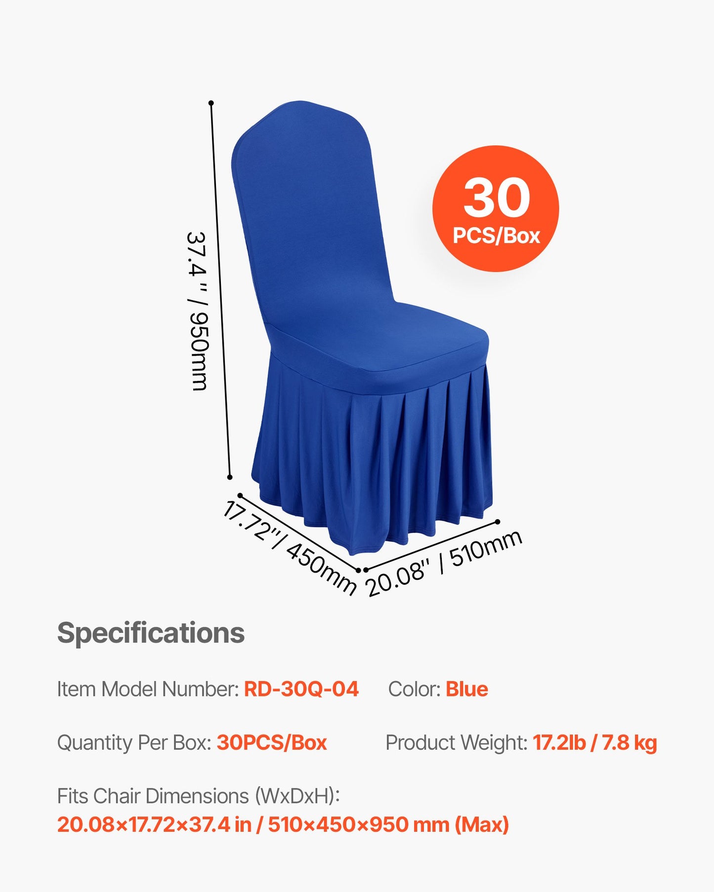 30 Pcs Blue Chair Covers, Polyester Spandex Chair Cover, Stretch Slipcovers for Wedding Party Dining Banquet Flat-Front Chair Covers, Fits Chair Measures up to 20.08 x 17.72 x 37.4 inch
