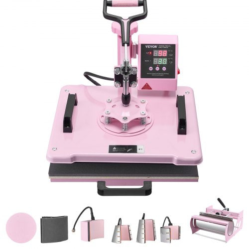 Heat Press Machine, 12 x 15 inch, 8 in 1 Heat Transfer Machine with 6-30 oz Tumbler Press, 360° Swing Away T-Shirt Pressing, Digital Precise Control, for T-Shirts/Mugs/Hats/Plates, Pink