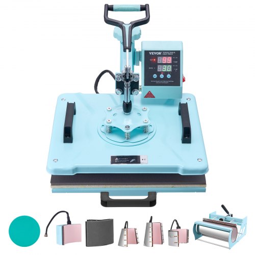 Heat Press Machine, 12 x 15 inch, 8 in 1 Heat Transfer Machine with 6-30 oz Tumbler Press, 360° Swing Away T-Shirt Pressing, Digital Precise Control, for T-Shirts/Mugs/Hats/Plates, Green