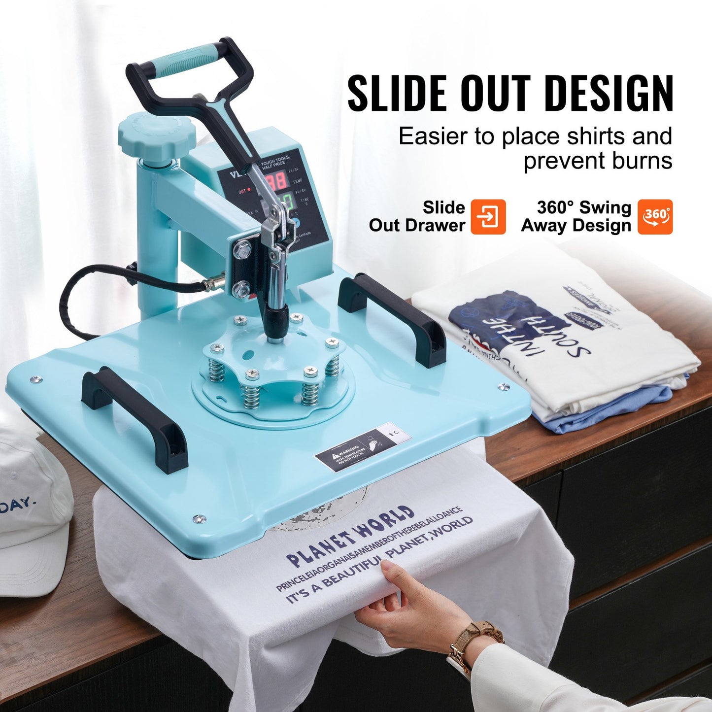 Heat Press Machine, 12 x 15 inch, 8 in 1 Heat Transfer Machine with 6-30 oz Tumbler Press, 360° Swing Away T-Shirt Pressing, Digital Precise Control, for T-Shirts/Mugs/Hats/Plates, Green