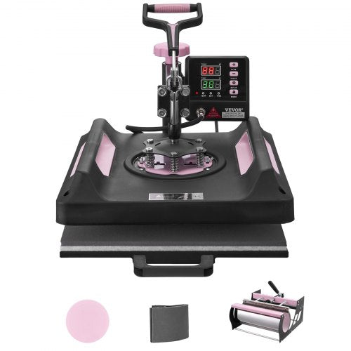 Heat Press Machine, 15 x 15 inch, 5 in 1 Heat Transfer Machine with 30 oz Tumbler Press, 360° Swing Away Digital T-Shirt Pressing Machine, Teflon Coating, for T-Shirts/Mugs/Hats/Plates, Black