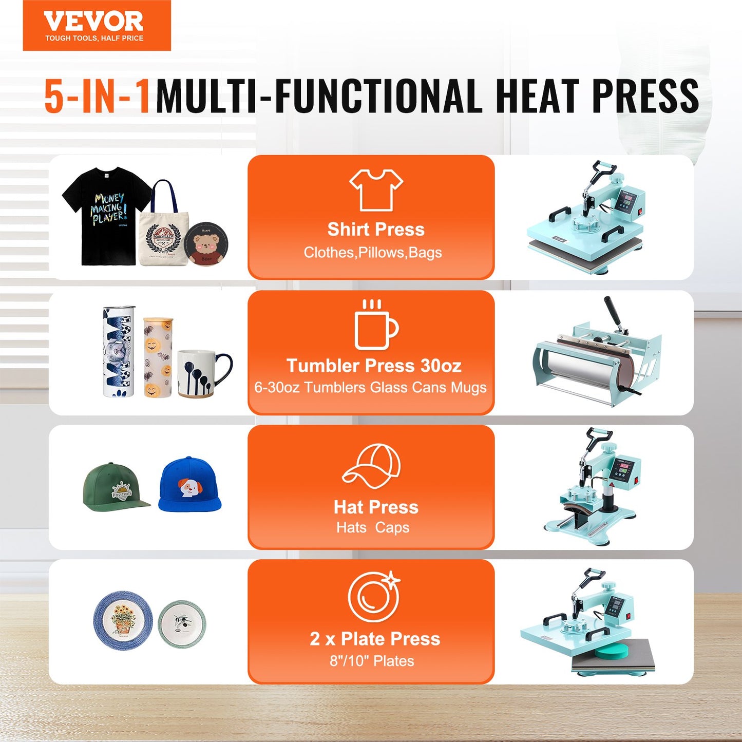 Heat Press Machine 15x15 i 5 i 1 med 30oz Tumbler Press T-shirts Grön