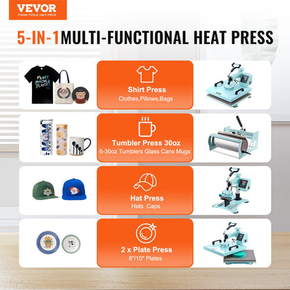 Heat Press Machine 15x15 i 5 i 1 med 30oz Tumbler Press T-shirts Grön