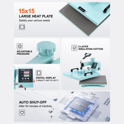 Heat Press Machine 15x15 i 5 i 1 med 30oz Tumbler Press T-shirts Grön