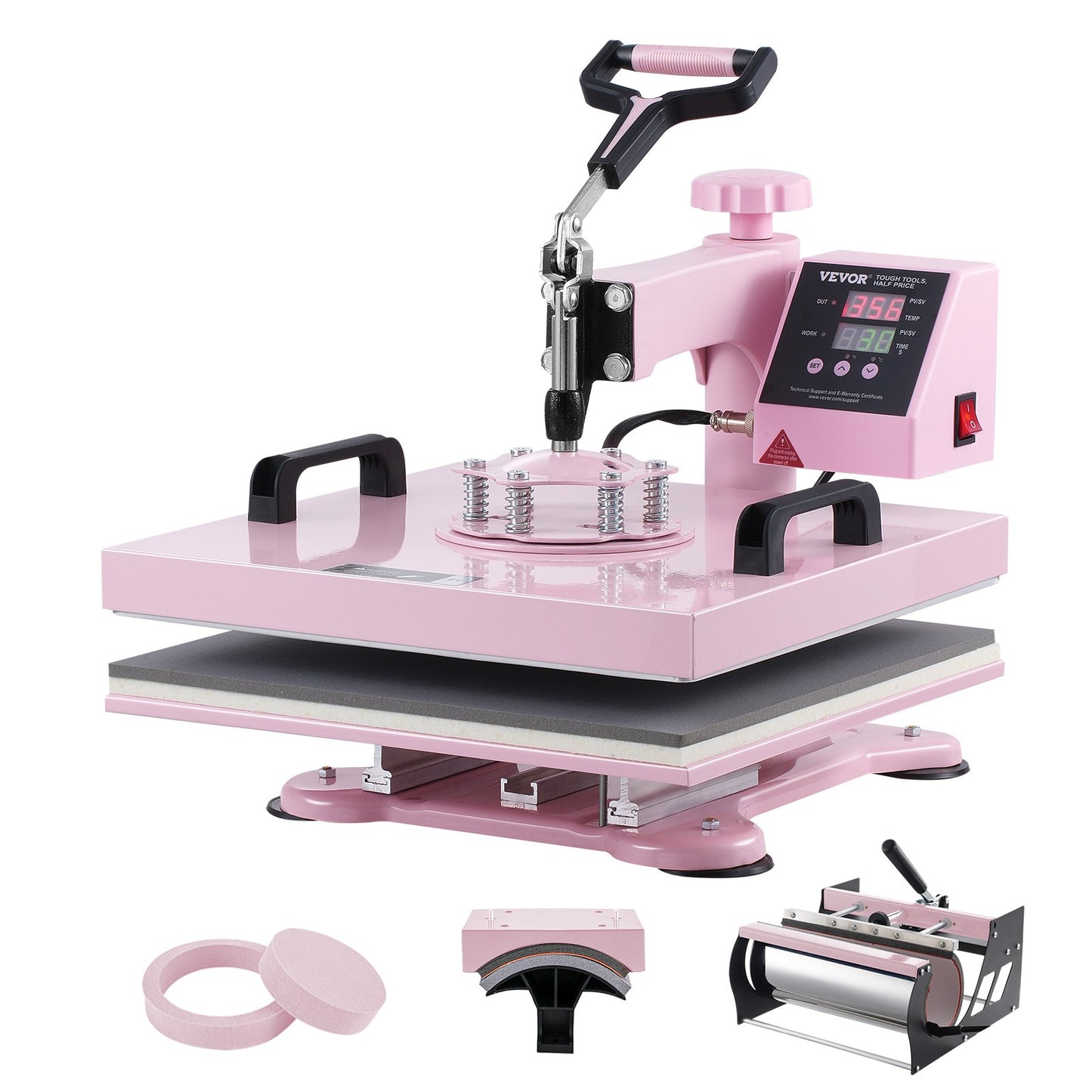 Heat Press Machine 15x15 i 5 i 1 med 30oz Tumbler Press T-shirts Rosa