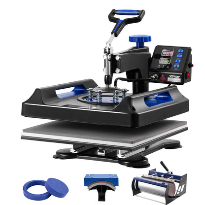 5 in 1 Heat Press Machine 15x15 in 30oz Tumbler Press T-shirts Black+Blue