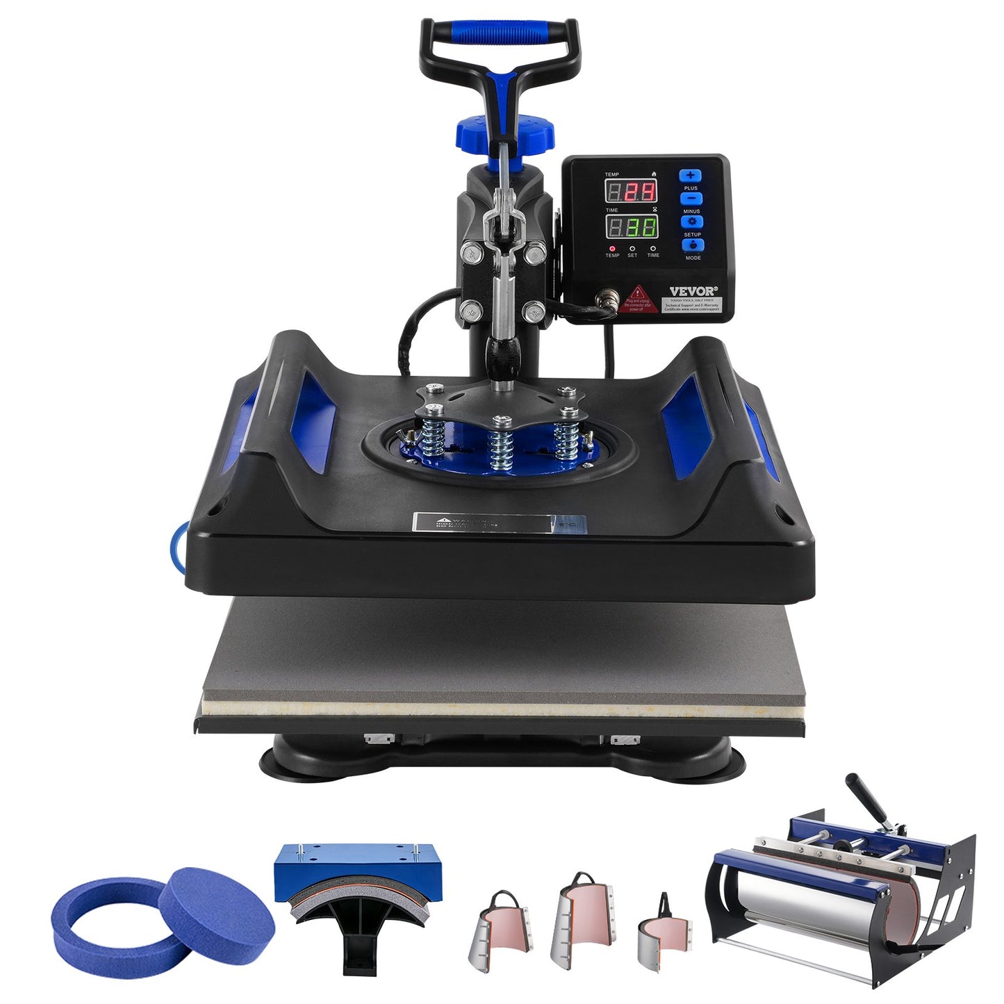 8 in 1 Heat Press Machine 15x15 in 30oz Tumbler Press T-shirts Black+Blue