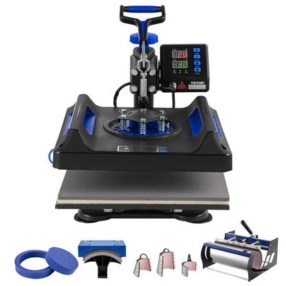 8 in 1 Heat Press Machine 15x15 in 30oz Tumbler Press T-shirts Black+Blue