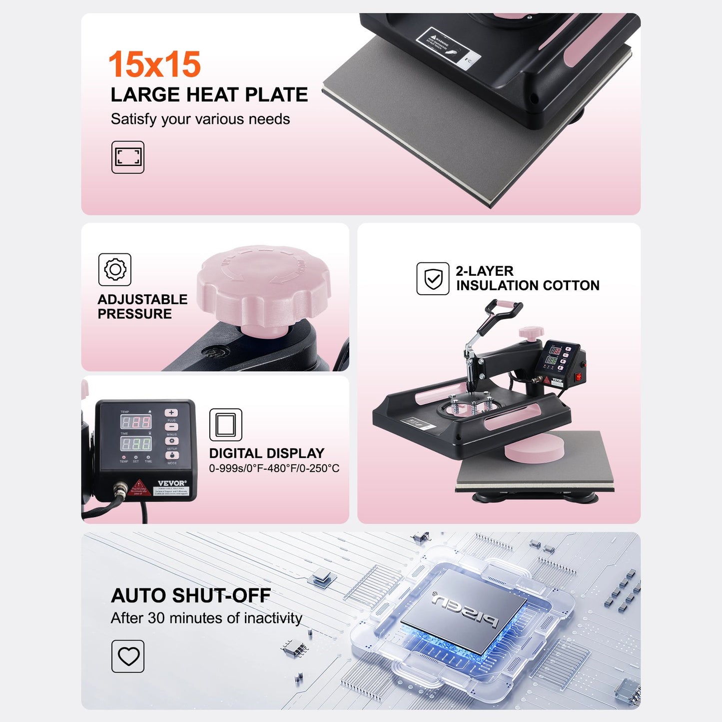 8-in-1-Hitzepresse, 15 x 15 Zoll, 30 oz, Tumbler-Presse, T-Shirts, Schwarz