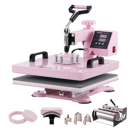 Heat Press Machine 15x15 in 8 in 1 with 30oz Tumbler Press T-shirts Pink