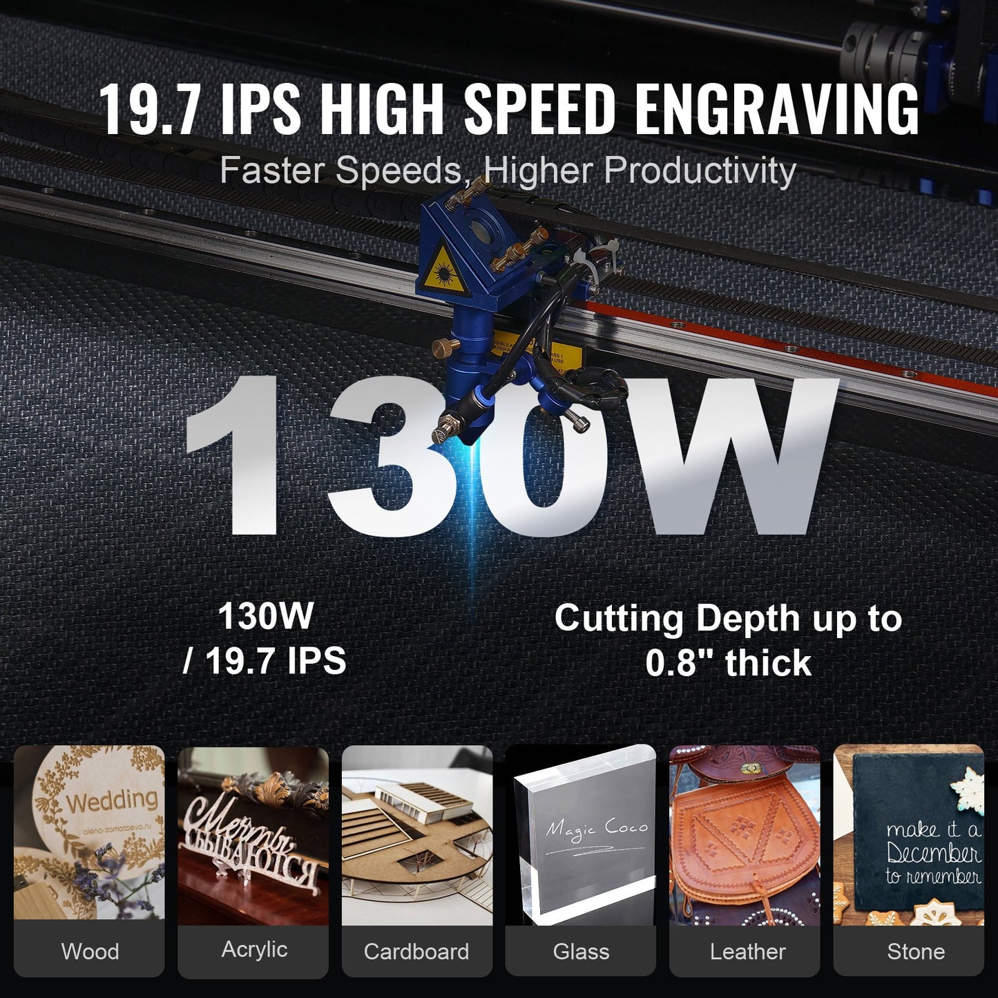 130W CO2 Laser Engraver, 35 x 55 in, 19.7 IPS Laser Cutter Machine with 2-Way Pass Air Assist, Compatible with LightBurn, CorelDRAW, AutoCAD, Windows, Mac OS, Linux, for Wood Acrylic Fabric More