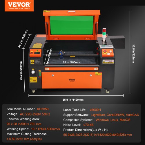 80W CO2-lasergravör, gravyr, snidning, tryckmaskin, 500x700 mm arbetsbädd |  EU