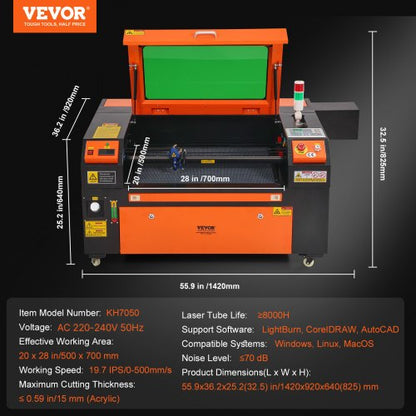 80W CO2-lasergravör, gravyr, snidning, tryckmaskin, 500x700 mm arbetsbädd |  EU