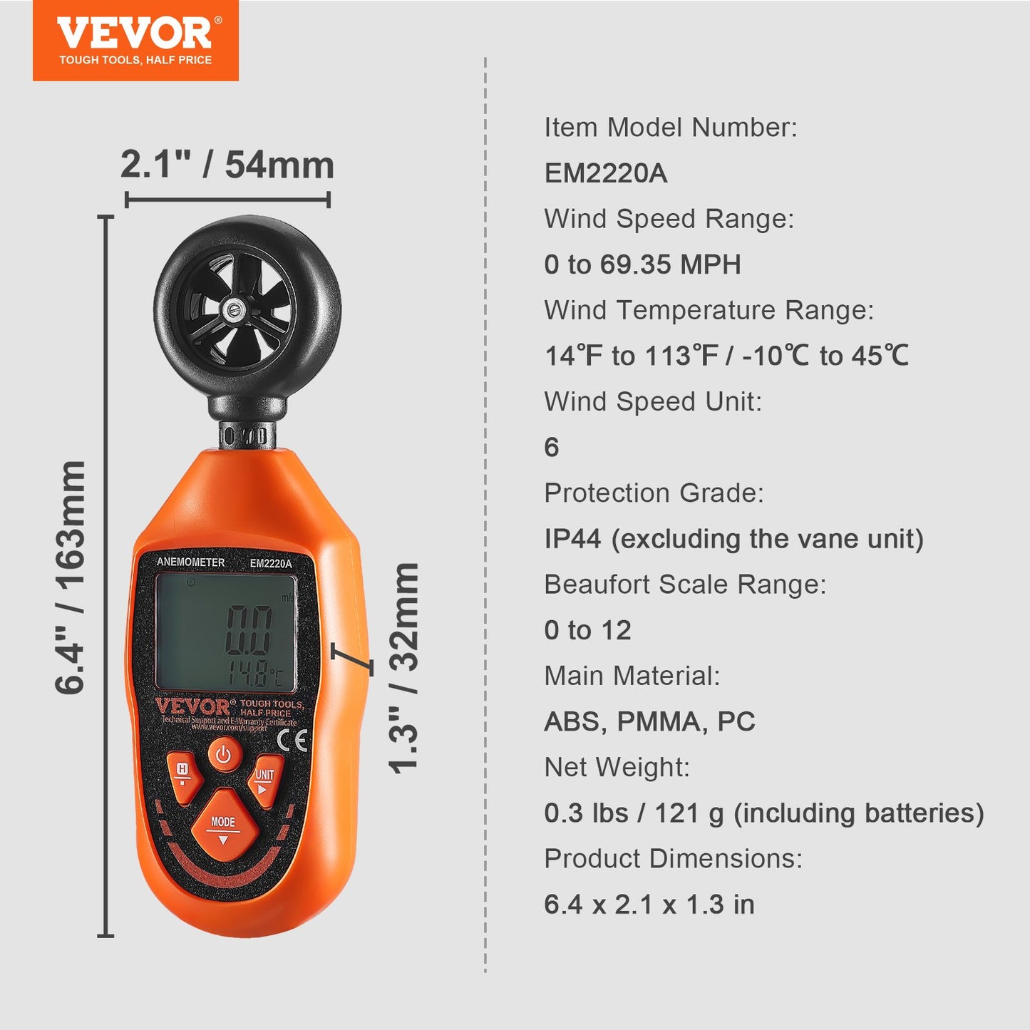 Handhållen anemometer, 14℉-113℉, Digital vindhastighetsmätare med LED-bakgrundsbelysningsskärm, Mäter vindhastighet Vindtemperatur Luftflöde Vindavkylning, för segling Surfing Drone Flygande HVAC