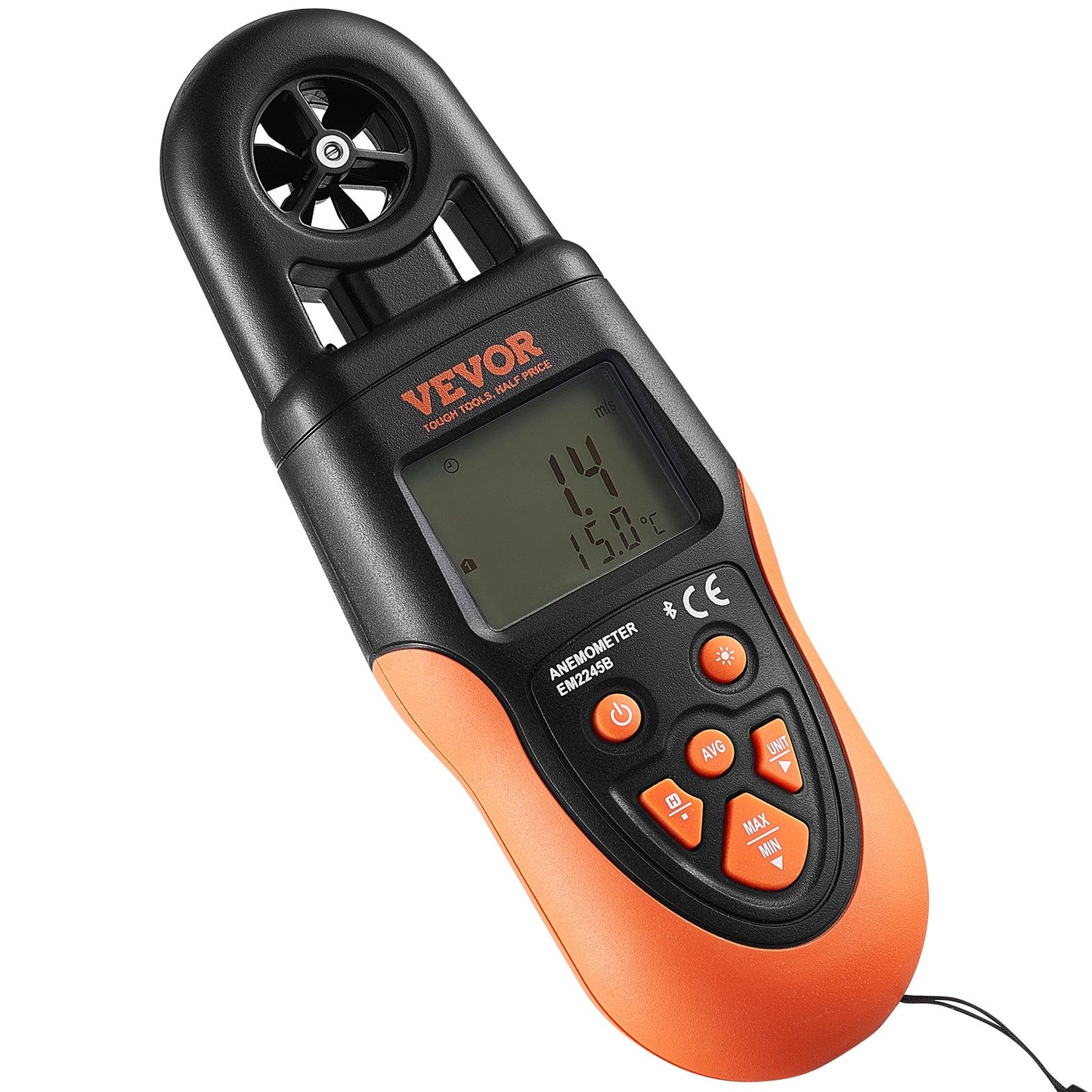 Bluetooth-Handanemometer, 14℉-140℉, digitales Windgeschwindigkeitsmessgerät mit LED-Hintergrundbeleuchtung, misst Windgeschwindigkeit, Windtemperatur, Luftstrom, Windkühlung, zum Surfen, Drohnenfliegen, HVAC