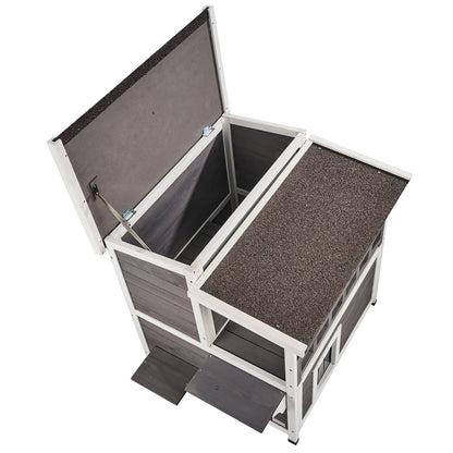 Outdoor cat house 2-storey wild cat home made of wood with balcony and roof