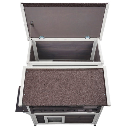 Outdoor cat house 2-storey wild cat home made of wood with balcony and roof