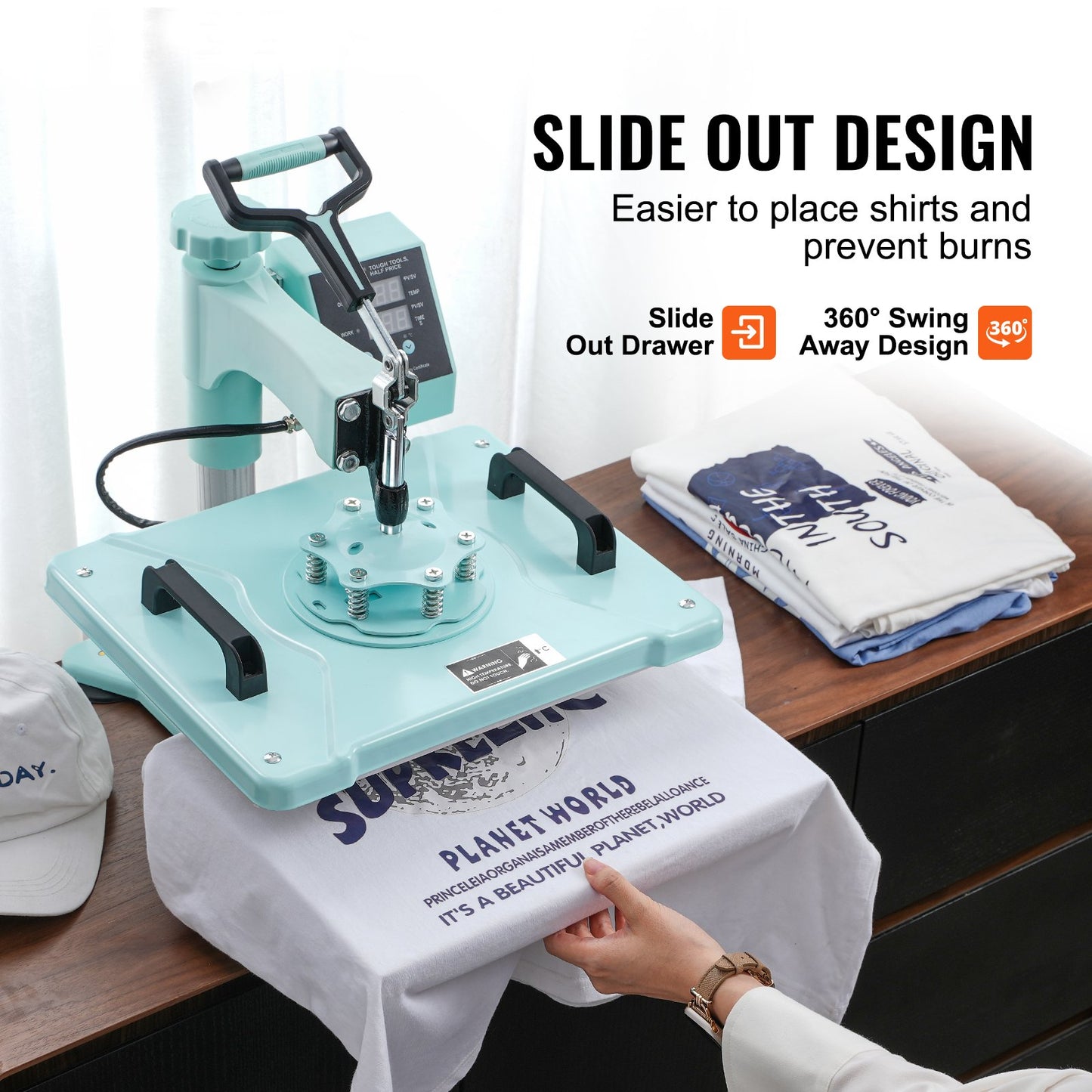 Heat Press Machine 12x15 i 2 i 1 Värmeöverföringsmaskin för T-Shirts Hattar