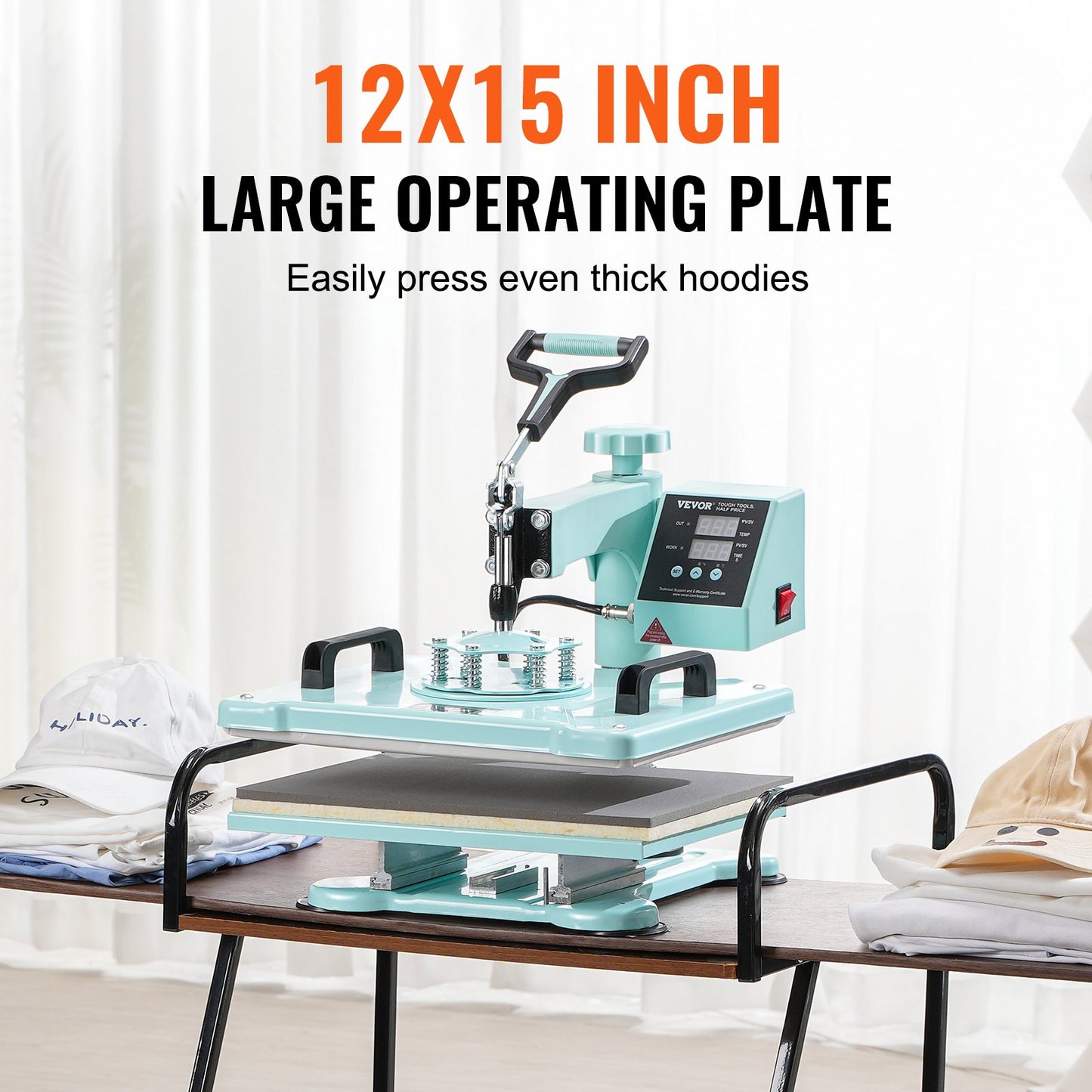 Heat Press Machine 12x15 i 2 i 1 Värmeöverföringsmaskin för T-Shirts Hattar