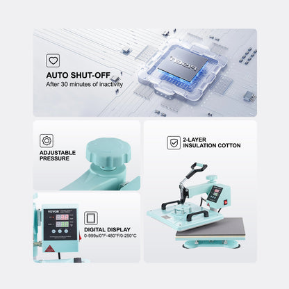 Heat Press Machine 12x15 i 2 i 1 Värmeöverföringsmaskin för T-Shirts Hattar